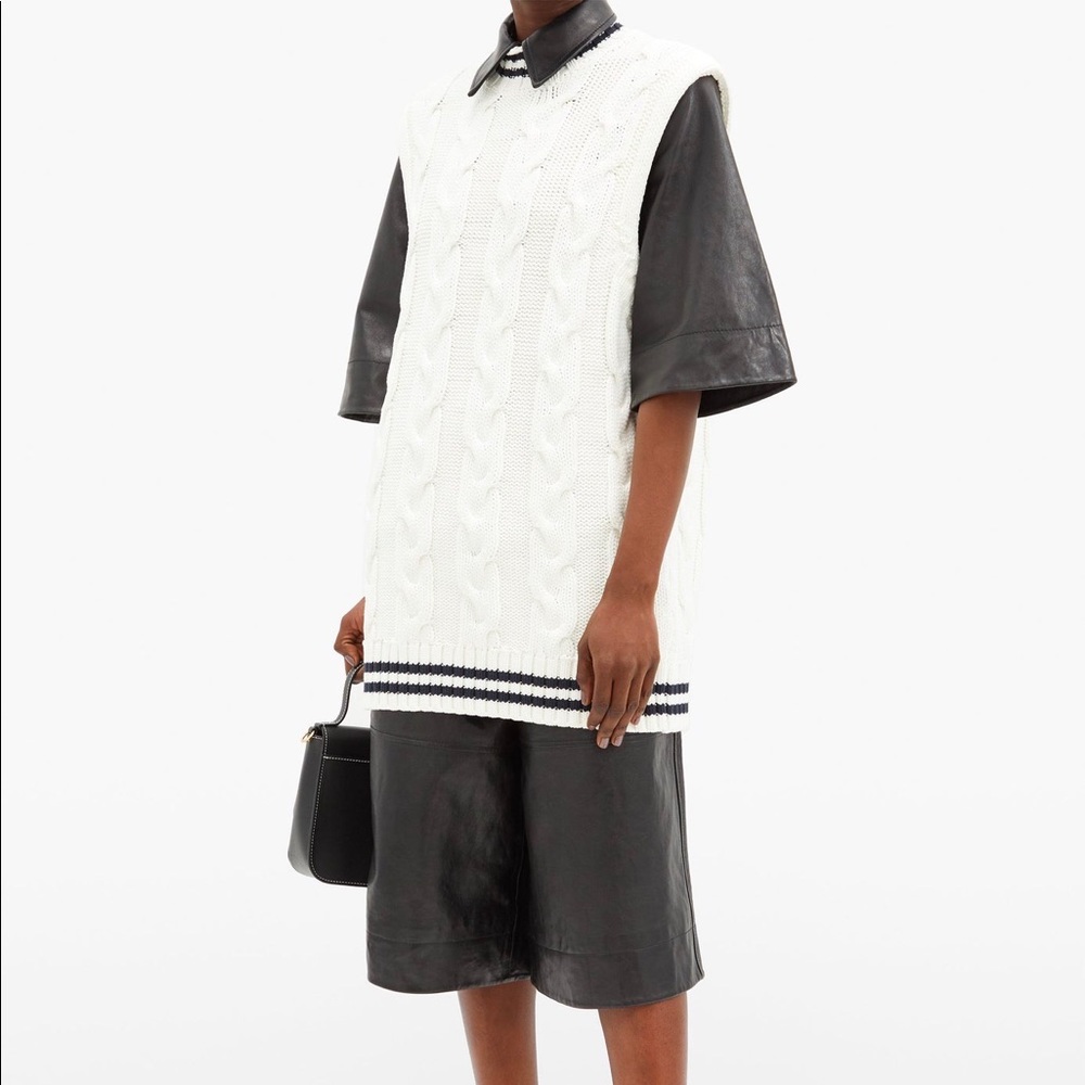 Ganni Cable-Knit Cotton-Blend Sleeveless Sweater/ Knit Vest